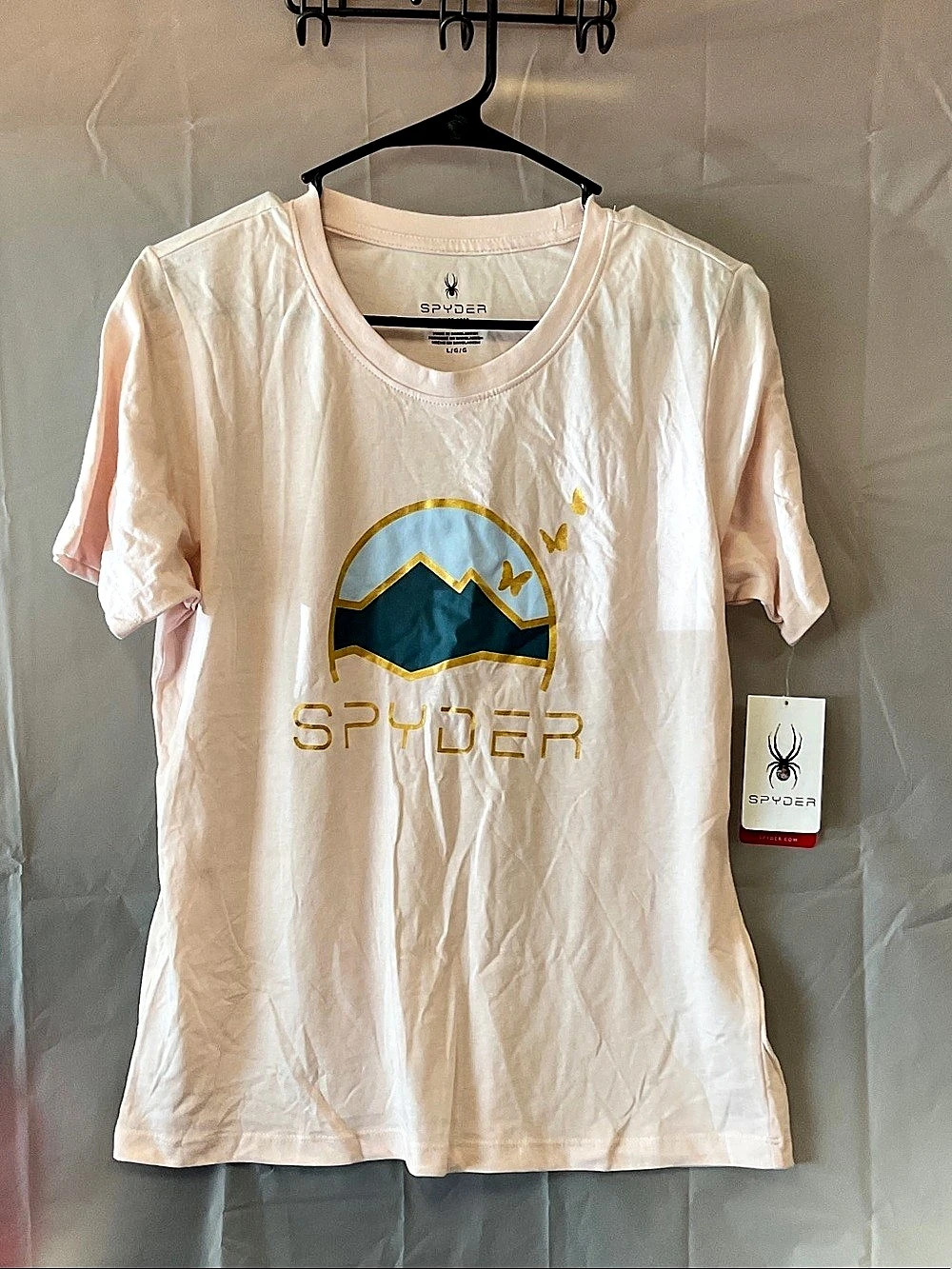 Spyder Mountain Sunset Graphic Short Sleeve Tee T-Shirt in Pink Large